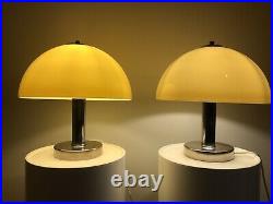 PAIR of 1970 Vintage Italian Chrome & Perspex Prova Mushroom table Lamps by BHS