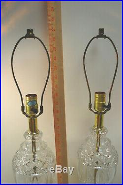 PAIR of Crystal Glass and Brass Electric Table Lamps 27 Tall Vintage L2727
