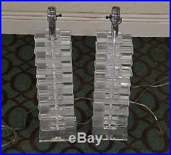PAIR of EPIC VINTAGE 70's ARCHITECTURAL STACKED THICK LUCITE TABLE LAMP