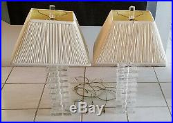 PAIR of EPIC VINTAGE 70's ARCHITECTURAL STACKED THICK LUCITE TABLE LAMP