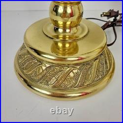 PAIR of Stiffel Brass Lamps Ornate Feather Detail Heavy 13 lbs each VTG