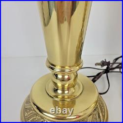 PAIR of Stiffel Brass Lamps Ornate Feather Detail Heavy 13 lbs each VTG