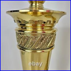 PAIR of Stiffel Brass Lamps Ornate Feather Detail Heavy 13 lbs each VTG