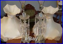 PAIR of Vintage Lead Crystal Cut Bouldier Lamps / 32 cut Glass pointed Prisms