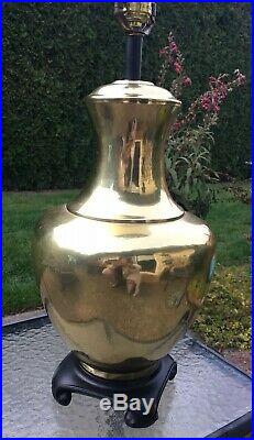 PAIR vintage Brass Table Lamps ASIAN style GINGER JAR hollywood Regency PALM Set