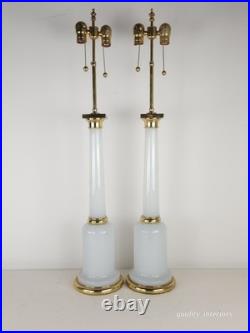 PR Paul Hansen Vintage 1960s White Opaline Glass & Brass MCM Marbro Style Lamps PR Paul Hansen Vintage 1960s White Opaline Glass & Brass MCM Marbro Style Lamps