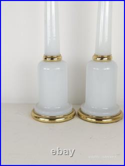 PR Paul Hansen Vintage 1960s White Opaline Glass & Brass MCM Marbro Style Lamps PR Paul Hansen Vintage 1960s White Opaline Glass & Brass MCM Marbro Style Lamps