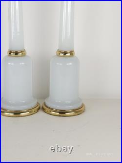 PR Paul Hansen Vintage 1960s White Opaline Glass & Brass MCM Marbro Style Lamps