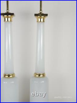 PR Paul Hansen Vintage 1960s White Opaline Glass & Brass MCM Marbro Style Lamps