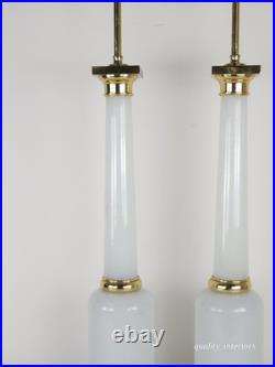 PR Paul Hansen Vintage 1960s White Opaline Glass & Brass MCM Marbro Style Lamps