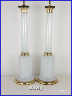 PR Paul Hansen Vintage 1960s White Opaline Glass & Brass MCM Marbro Style Lamps PR Paul Hansen Vintage 1960s White Opaline Glass & Brass MCM Marbro Style Lamps