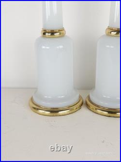 PR Paul Hansen Vintage 1960s White Opaline Glass & Brass MCM Marbro Style Lamps