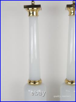 PR Paul Hansen Vintage 1960s White Opaline Glass & Brass MCM Marbro Style Lamps