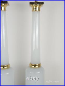 PR Paul Hansen Vintage 1960s White Opaline Glass & Brass MCM Marbro Style Lamps