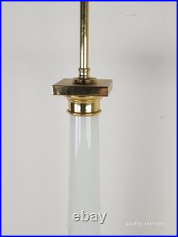 PR Paul Hansen Vintage 1960s White Opaline Glass & Brass MCM Marbro Style Lamps