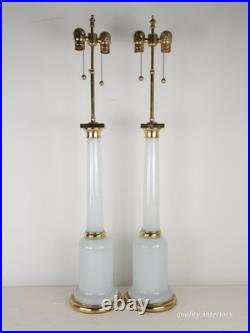 PR Paul Hansen Vintage 1960s White Opaline Glass & Brass MCM Marbro Style Lamps
