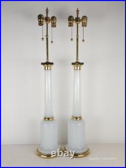 PR Paul Hansen Vintage 1960s White Opaline Glass & Brass MCM Marbro Style Lamps