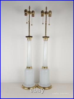 PR Paul Hansen Vintage 1960s White Opaline Glass & Brass MCM Marbro Style Lamps