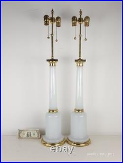 PR Paul Hansen Vintage 1960s White Opaline Glass & Brass MCM Marbro Style Lamps