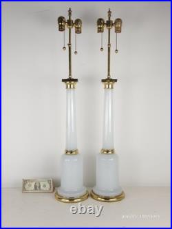 PR Paul Hansen Vintage 1960s White Opaline Glass & Brass MCM Marbro Style Lamps