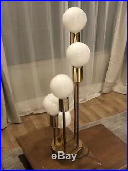 Pair (2) Rare Mid Century Modern Vintage Brass Waterfall Globe of Table Lamps
