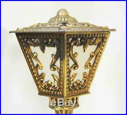 Pair 2 Vintage Hollywood Regency Cherub Table Lamps Brass Enclosed Lantern Shade