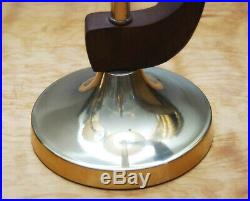 Pair 2 Vintage MID Century Danish Modern Teak Brass Table Lamp Eames Atomic Age