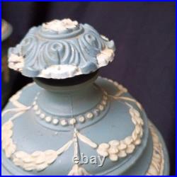 Pair 2 Vtg Hollywood Urns Lamps Table base Metal Jasperware English Style Metal