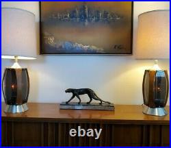 Pair (2) Vtg. Mid Century Modern Walnut & Lucite/Plexiglass Table Lamps
