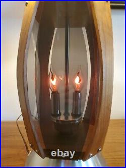 Pair (2) Vtg. Mid Century Modern Walnut & Lucite/Plexiglass Table Lamps