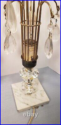 Pair 2 Waterfall Table Lamp 30's Crystal Marble Vintage French Teardrop Chic