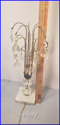 Pair 2 Waterfall Table Lamp 30's Crystal Marble Vintage French Teardrop Chic