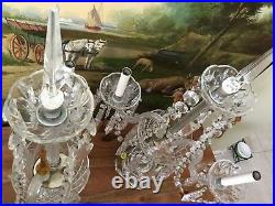 Pair Antique Chech st Crystal Banquet Table Chandelier/Girandole/Lamps 26x17
