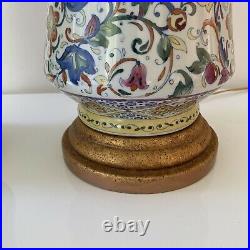 Pair FREDERICK COOPER Table Lamps Italian Majolica Vintage Rare EUC