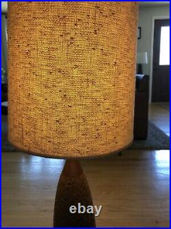 Pair Large MCM Wood CORK Lamps Vintage Mid Century Modern Retro Tall Table Lamps