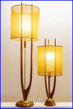 Pair Mid Century Modern Modeline Walnut Lamps Table and Floor Vintage