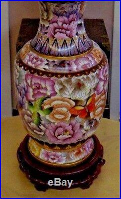 Pair Of 32 Vintage Chinese Cloisonne Lamps Very Nice! Collector Quality Vases