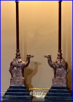 Pair Of Berman Resin Camel Table Lamps 34To Finial stepped plinth Black base