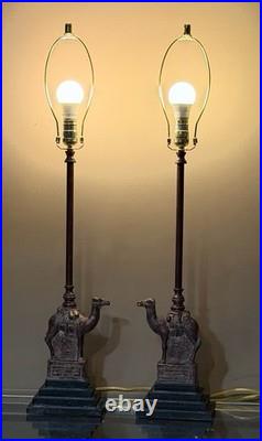 Pair Of Berman Resin Camel Table Lamps 34To Finial stepped plinth Black base