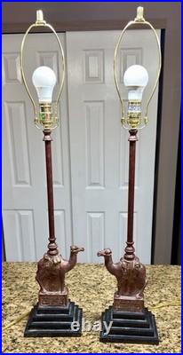 Pair Of Berman Resin Camel Table Lamps 34To Finial stepped plinth Black base