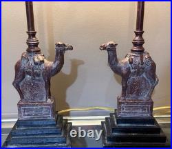 Pair Of Berman Resin Camel Table Lamps 34To Finial stepped plinth Black base