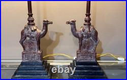 Pair Of Berman Resin Camel Table Lamps 34To Finial stepped plinth Black base