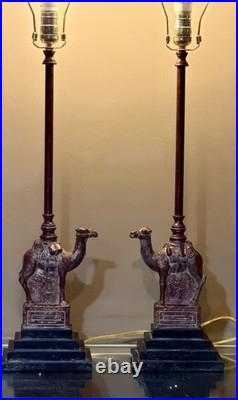 Pair Of Berman Resin Camel Table Lamps 34To Finial stepped plinth Black base