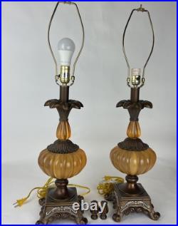 Pair Of Brown Vintage Lamp Vintage With Orange Details
