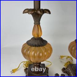 Pair Of Brown Vintage Lamp Vintage With Orange Details