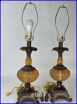 Pair Of Brown Vintage Lamp Vintage With Orange Details Pair Of Brown Vintage Lamp Vintage With Orange Details