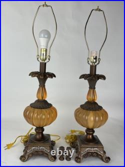 Pair Of Brown Vintage Lamp Vintage With Orange Details Pair Of Brown Vintage Lamp Vintage With Orange Details