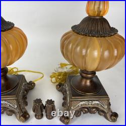 Pair Of Brown Vintage Lamp Vintage With Orange Details