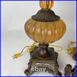 Pair Of Brown Vintage Lamp Vintage With Orange Details