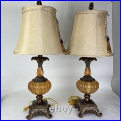 Pair Of Brown Vintage Lamp Vintage With Orange Details